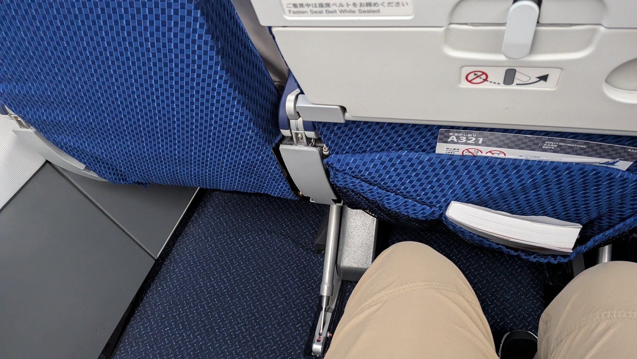 ANA A321の座席まわりと隣席の様子